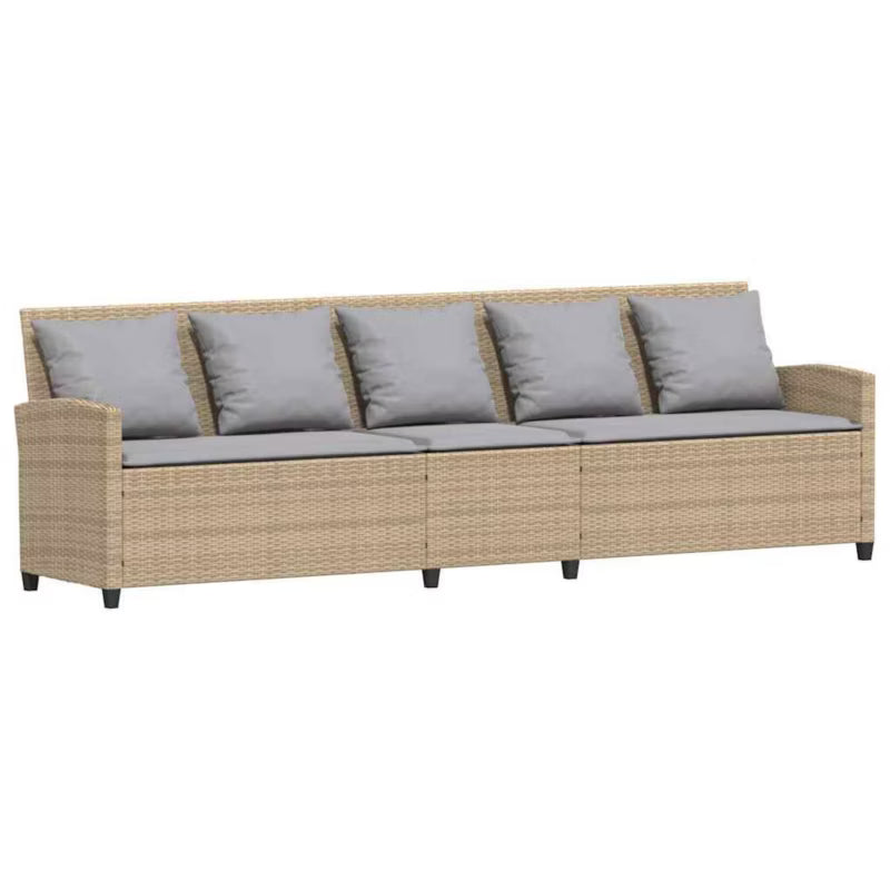 Havesofa 5-Personers Polykuglerattan 280x68,5 cm Beige med Hynder