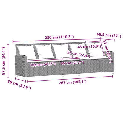 Havesofa 5-Personers Polykuglerattan 280x68,5 cm Beige med Hynder