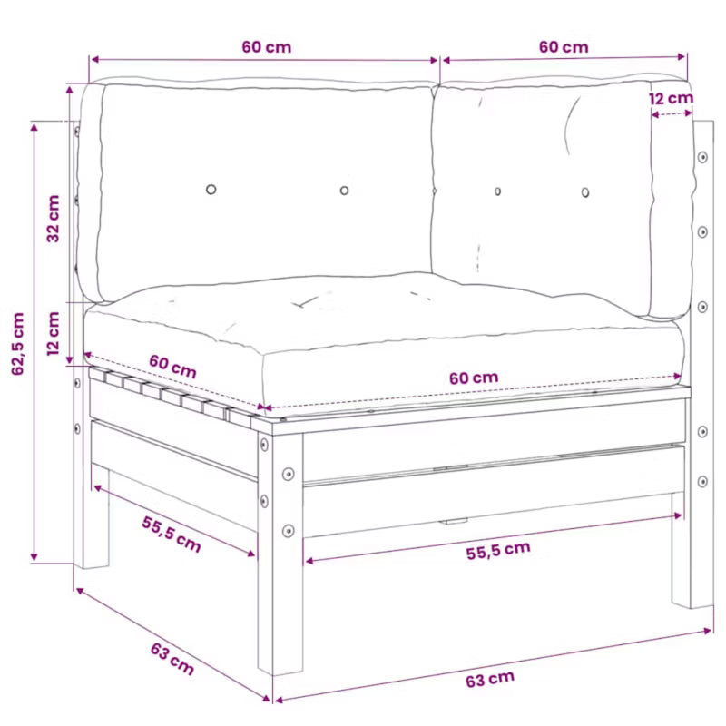 Havesofa 63x63 cm Fyrretræ Brun med Hynder