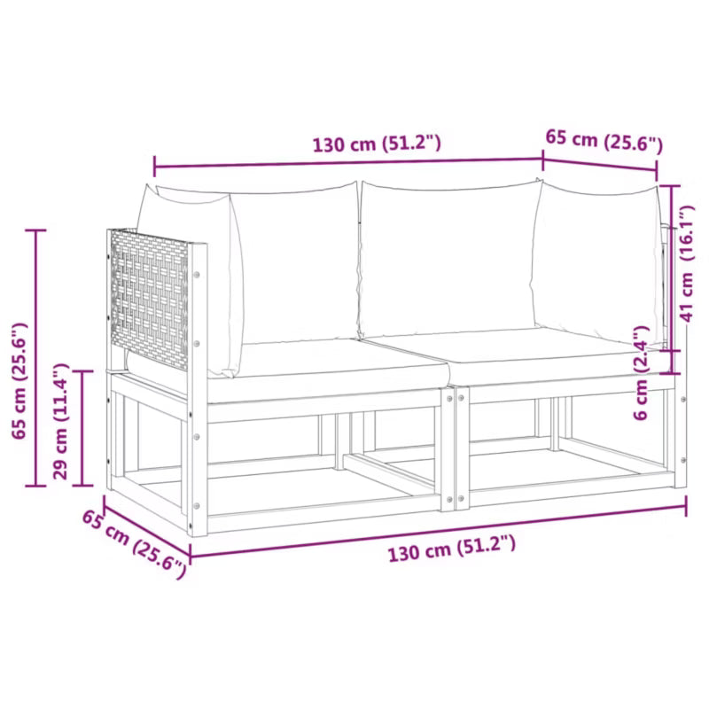 Havesofa Akacie 65x65 cm Brun med Hynder 2 Stk.