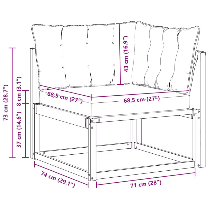 Havesofa Akacietræ 83x83 cm Hvid med Hynder