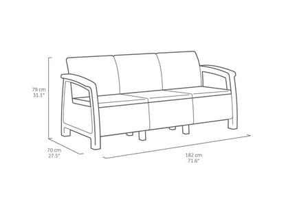 Havesofa Corfu 3-Personer Brun