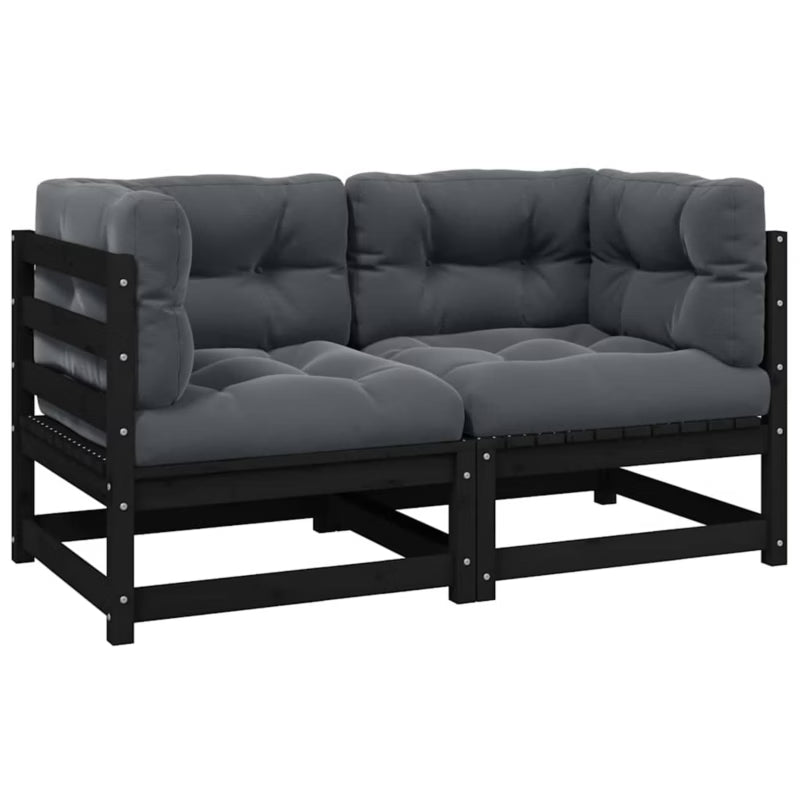Havesofa Fyrretræ Sort med Hynder WM-805734