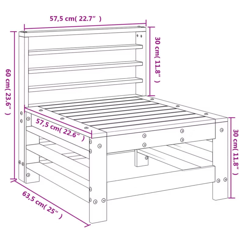Havesofa Modul 57,5x63,5x60 cm Sort Fyrretræ