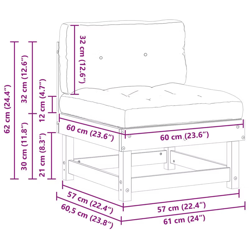 Havesofa Modul 61x60,5 cm Brun Fyrretræ med Hynder