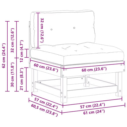 Havesofa Modul 61x60,5 cm Brun Fyrretræ med Hynder