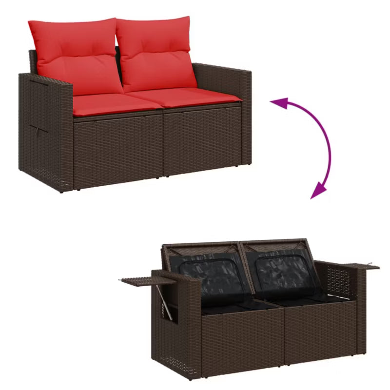 Havesofa Polybambrus 124x62 cm Brun med Hynder