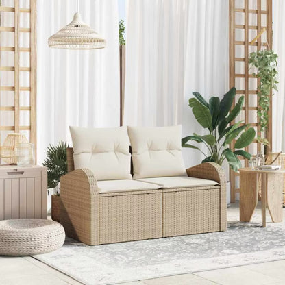 Havesofa Polyratan 124x62 cm Beige med Hynder