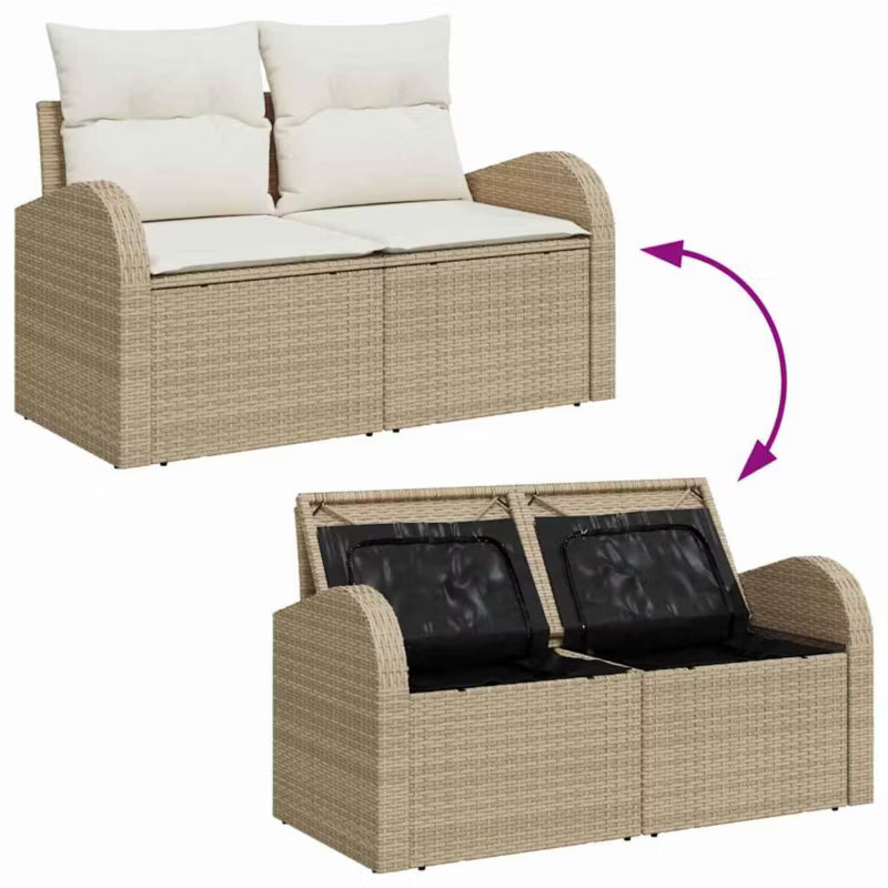 Havesofa Polyratan 124x62 cm Beige med Hynder