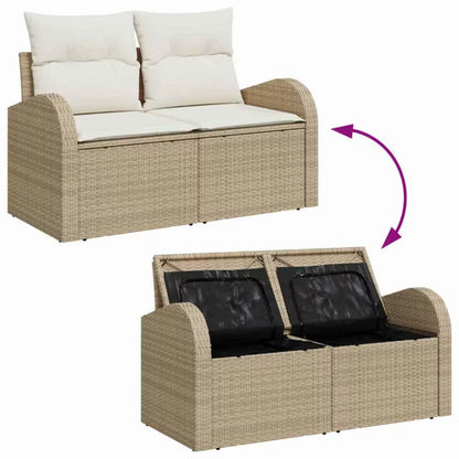Havesofa Polyratan 124x62 cm Beige med Hynder