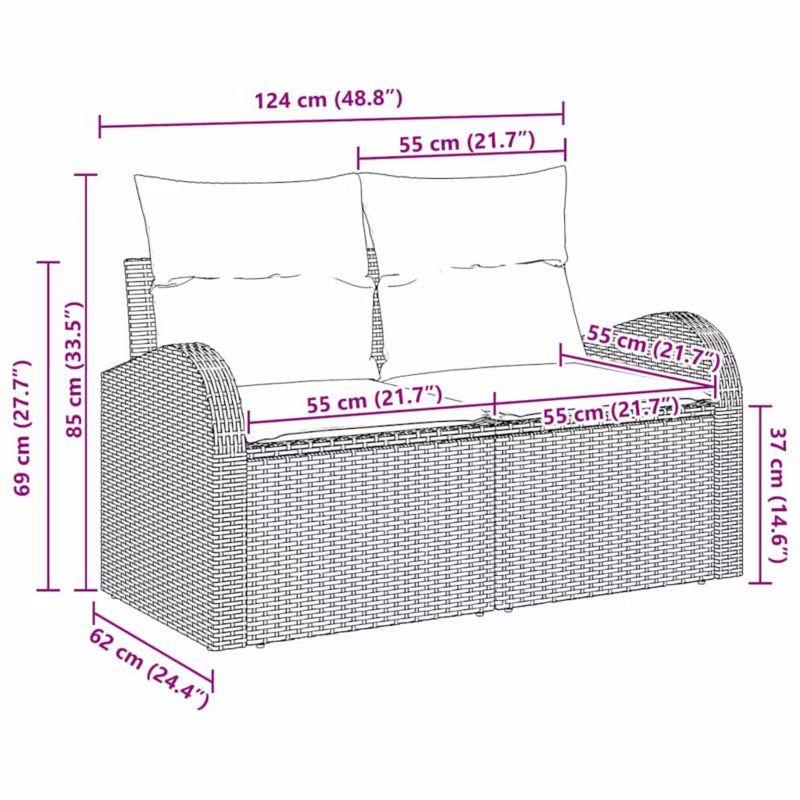 Havesofa Polyratan 124x62 cm Beige med Hynder