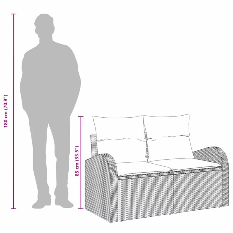 Havesofa Polyratan 124x62 cm Beige med Hynder