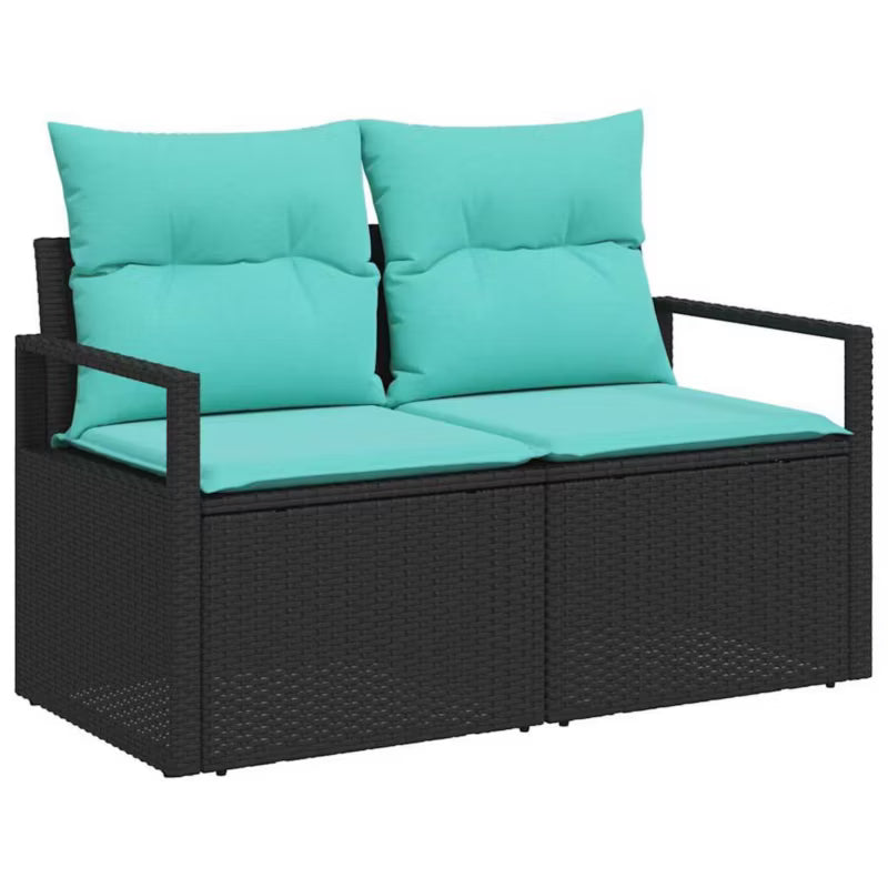 Havesofa Polyrattan 120x62 cm Sort med Hynder
