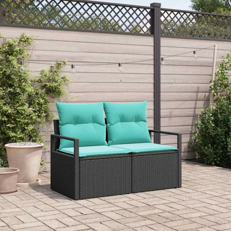 Havesofa Polyrattan 120x62 cm Sort med Hynder