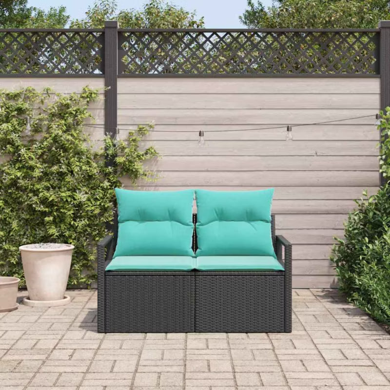 Havesofa Polyrattan 120x62 cm Sort med Hynder