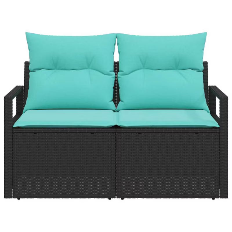 Havesofa Polyrattan 120x62 cm Sort med Hynder