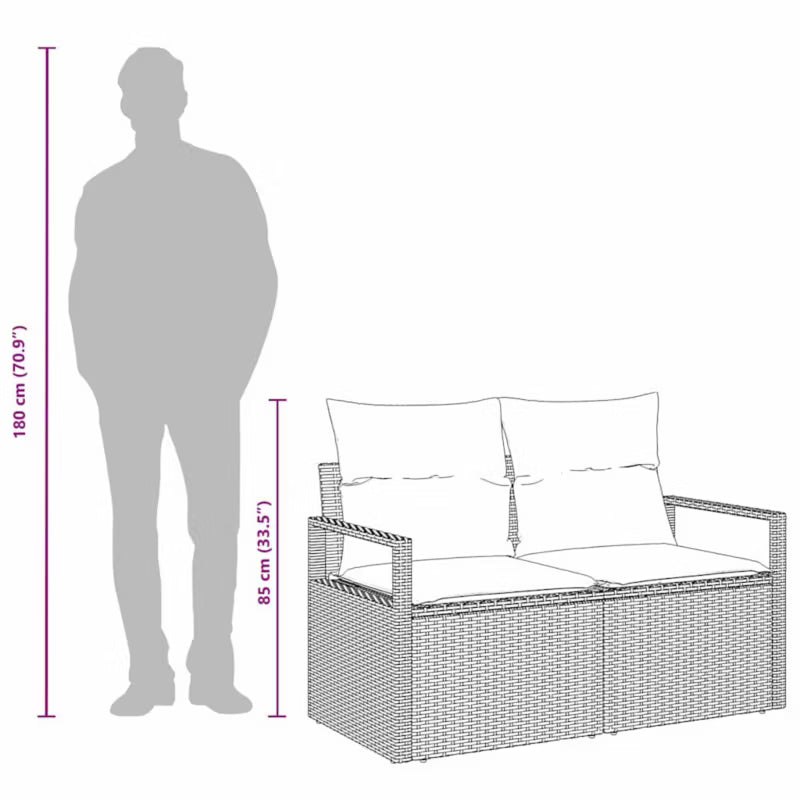 Havesofa Polyrattan 120x62 cm Sort med Hynder