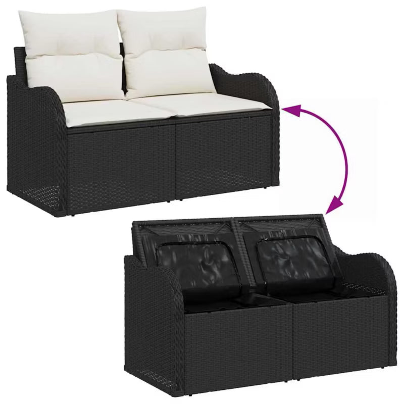 Havesofa Poly drama 121x62 cm Sort med Hynder