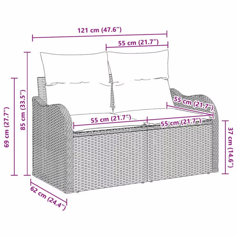 Havesofa Poly drama 121x62 cm Sort med Hynder