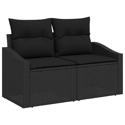 Havesofa Polyrattan 123x62 cm Sort med Hynder