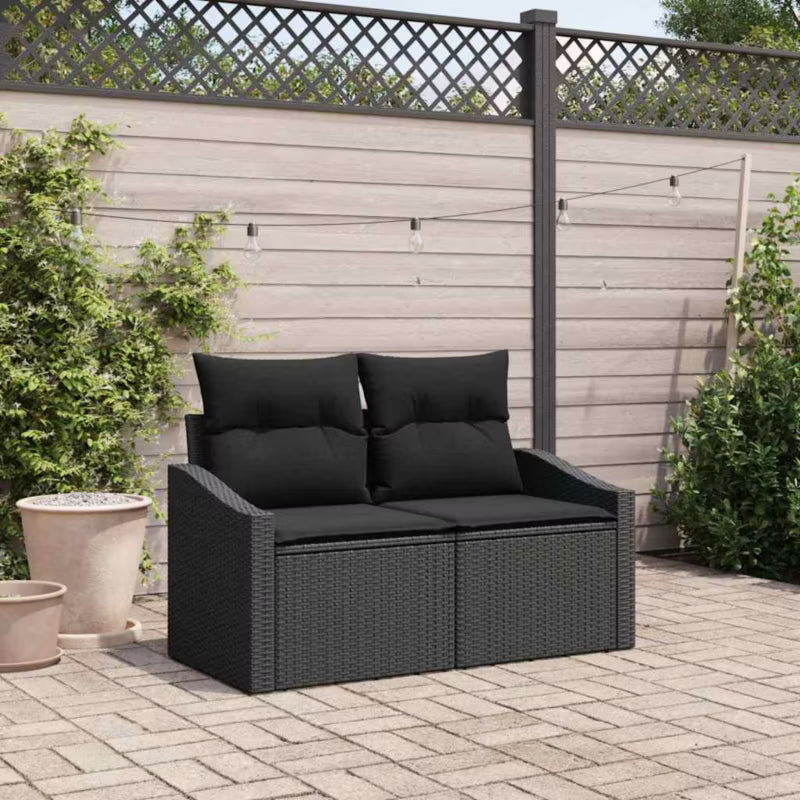 Havesofa Polyrattan 123x62 cm Sort med Hynder