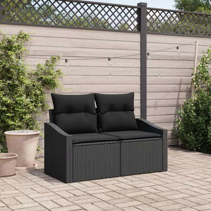 Havesofa Polyrattan 123x62 cm Sort med Hynder