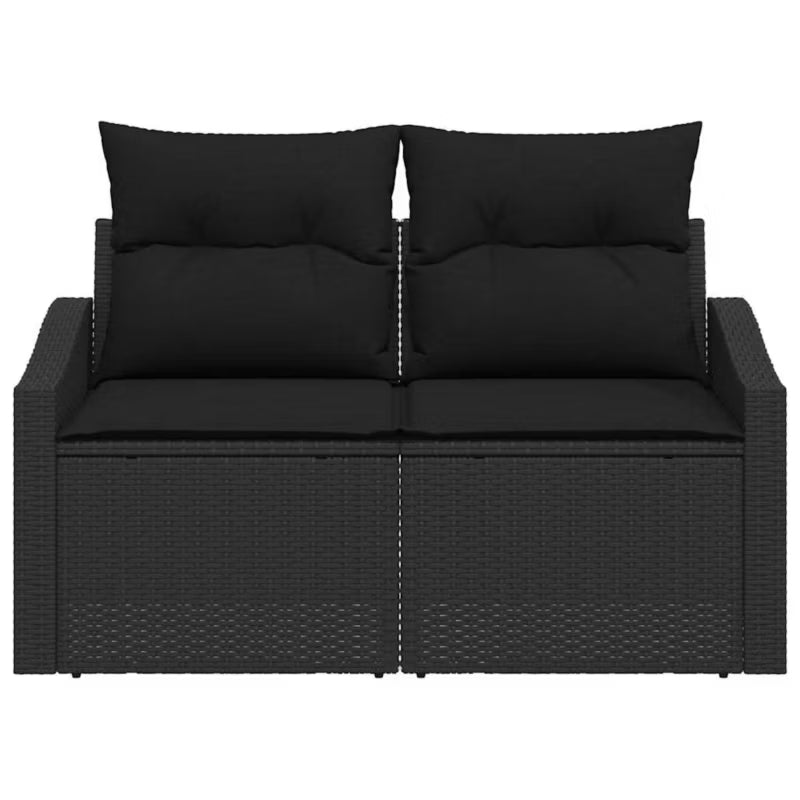Havesofa Polyrattan 123x62 cm Sort med Hynder