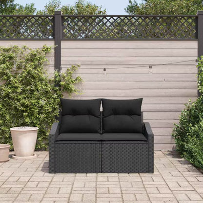 Havesofa Polyrattan 123x62 cm Sort med Hynder
