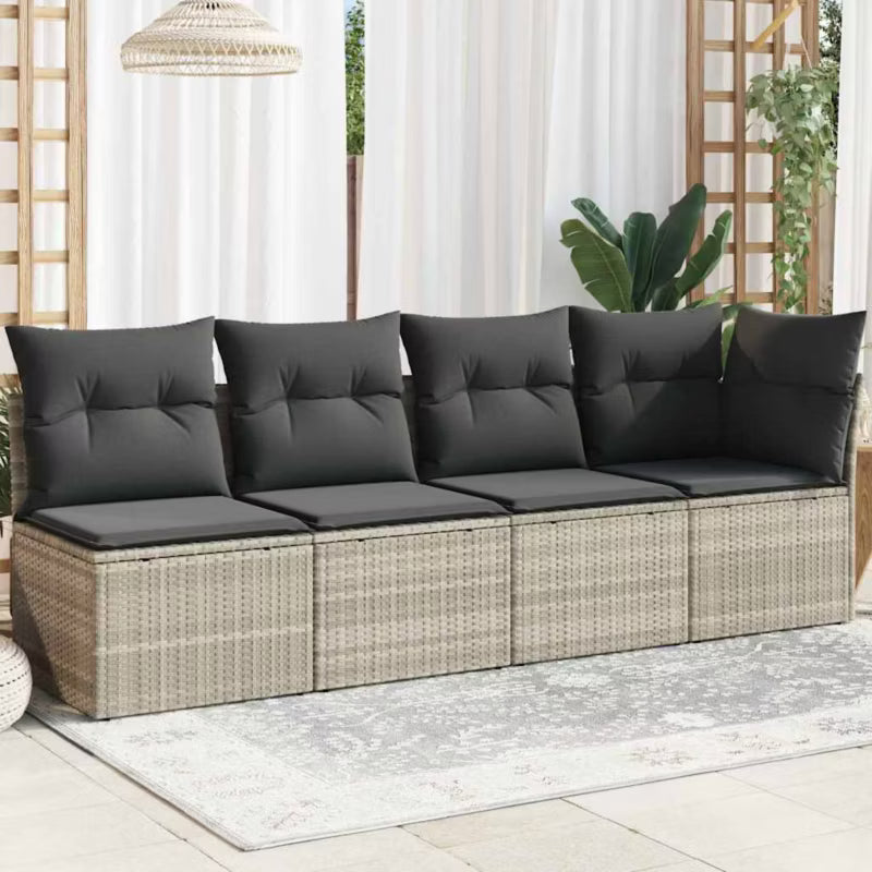 Havesofa Polyrattan 227x62x69 cm Lysegrå med Hynder