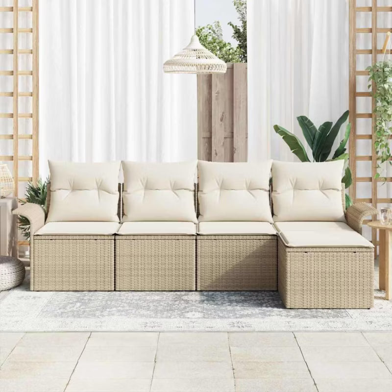Havesofa Polyrattan Beige med Hynder