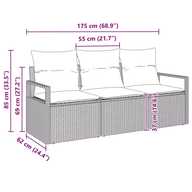 Havesofa Polyrattan Brun med Hynder WM-3346244