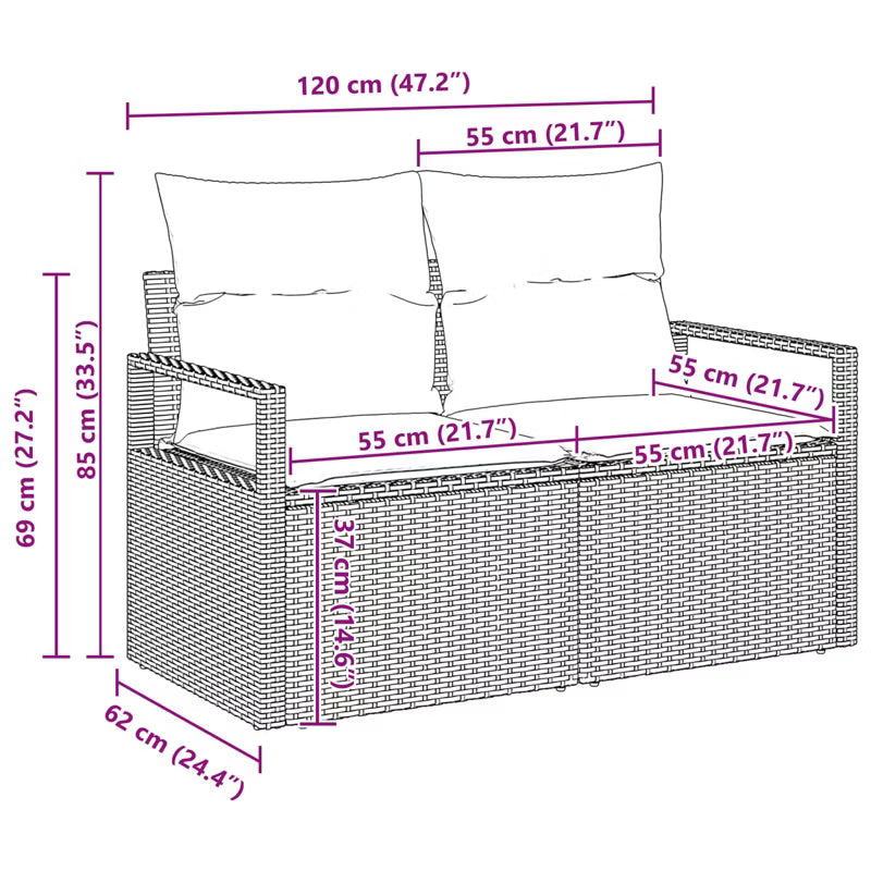 Havesofa Polyrattan Brun med Hynder WM-3346244