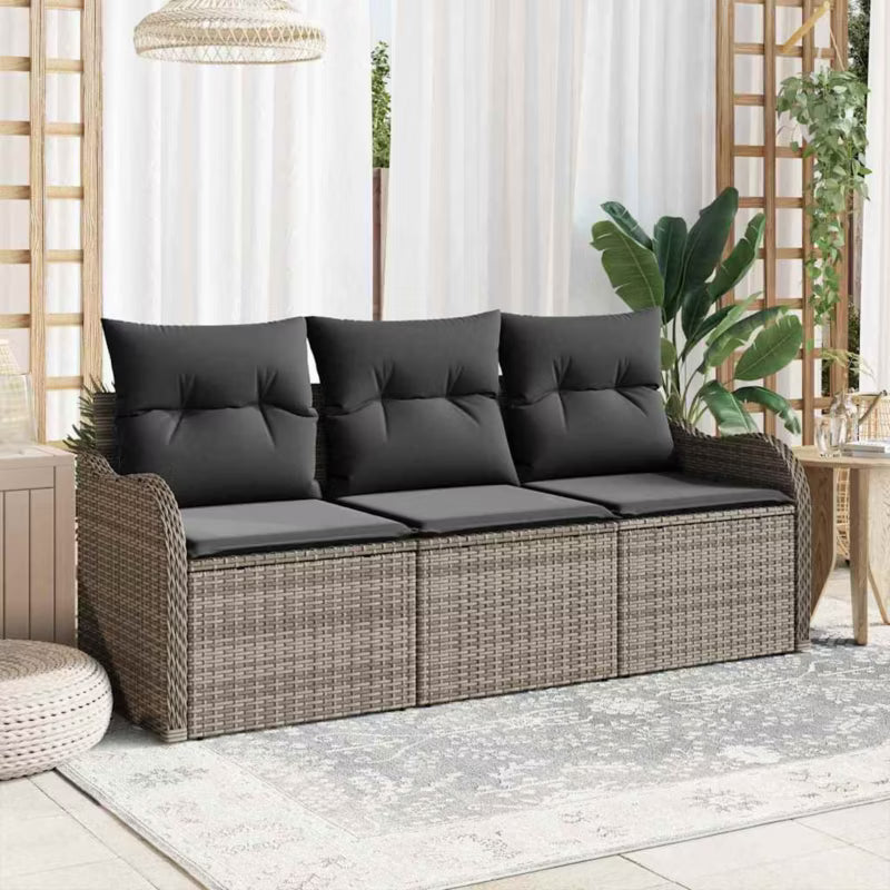 Havesofa Polyrattan med Hynder Grå WM-3354228