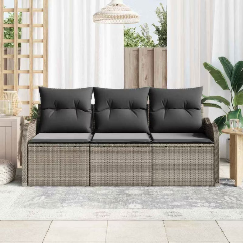 Havesofa Polyrattan med Hynder Grå WM-3354228