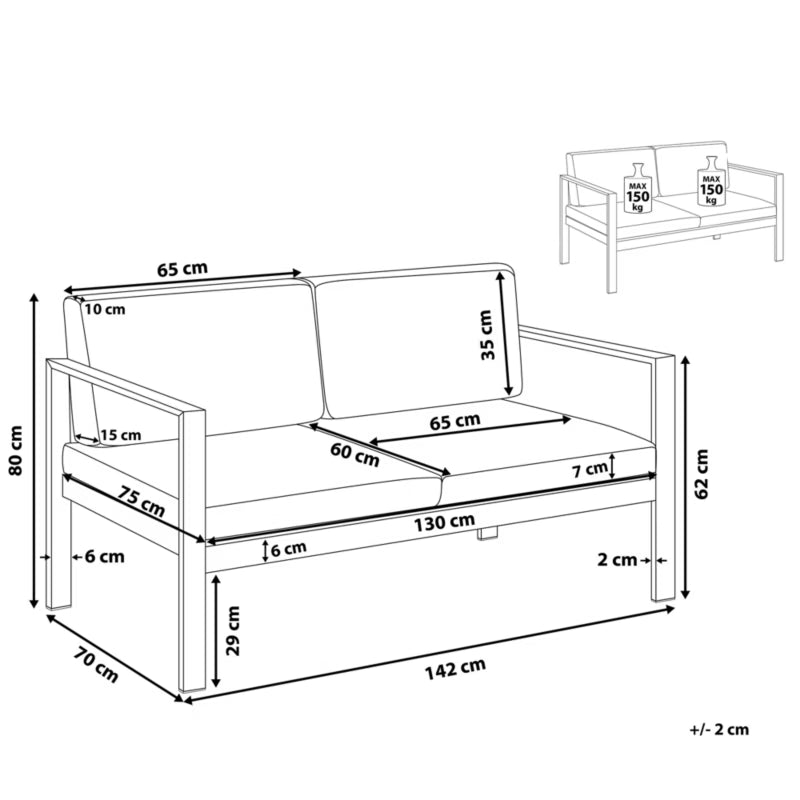 Havesofa Salerno 142 cm Grå Aluminium