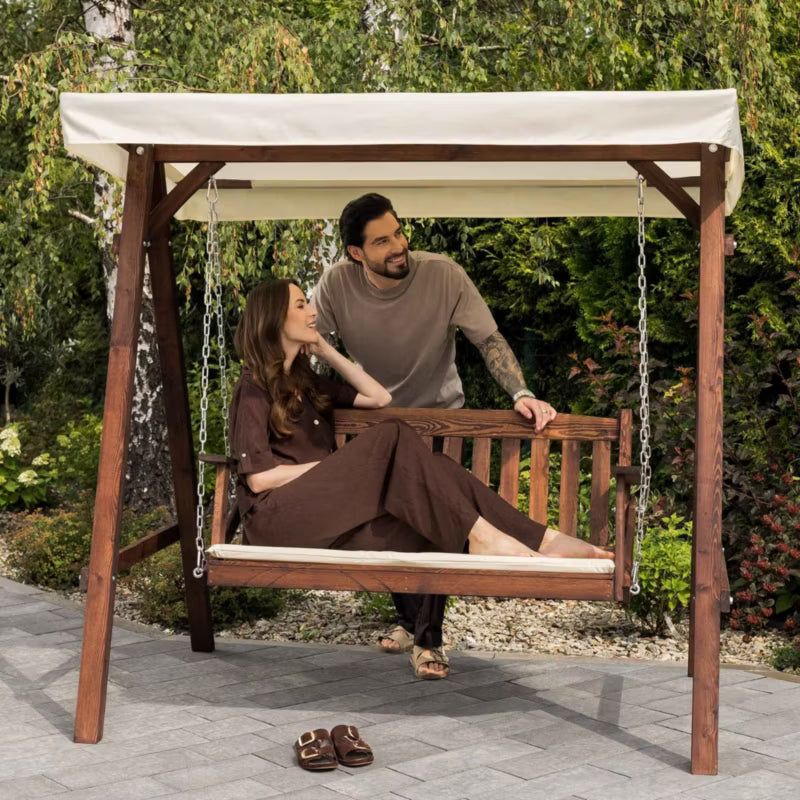 Havesofa Træ 2-Personers med Tag Creme DV-174SW