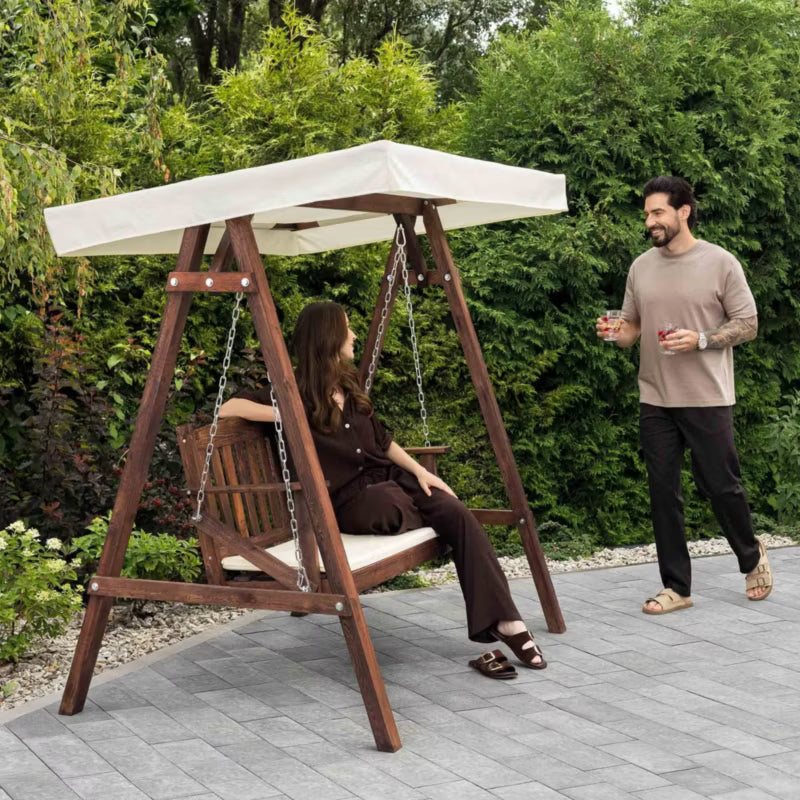 Havesofa Træ 2-Personers med Tag Creme DV-174SW