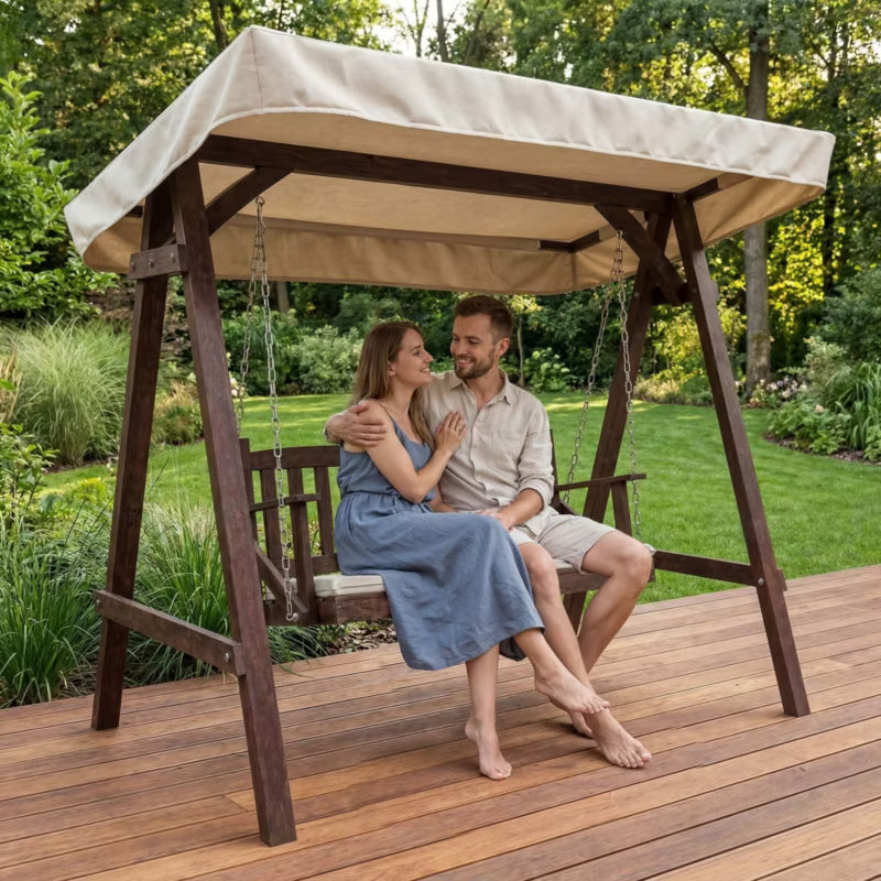 Havesofa Træ 2-Personers med Tag Creme DV-174SW