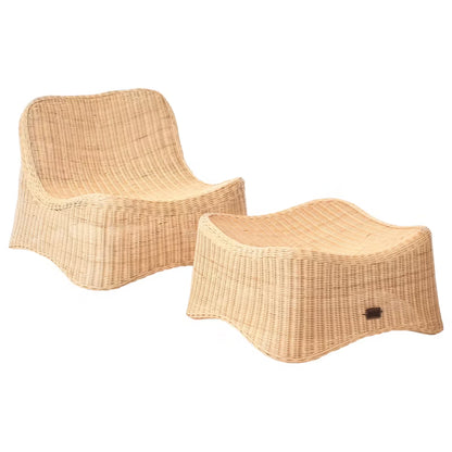 Havestol Aigani med Fodskammel Natur Rattan