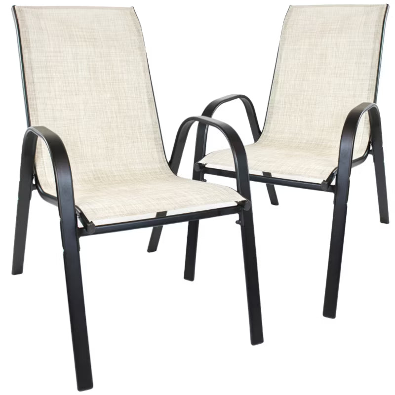 Havebordsstol Metal Beige med Armlæn 2 Stk.