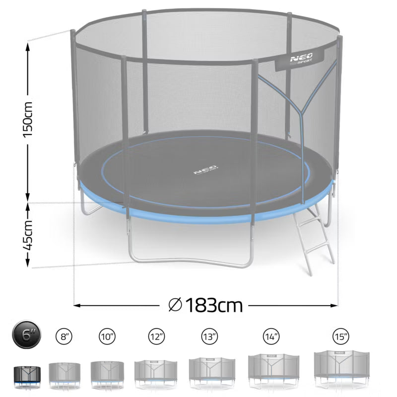 Havetrampolin 183 cm Blå med Stige og Sikkerhedsnet