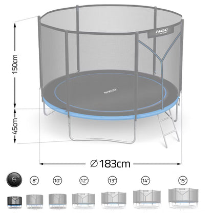 Havetrampolin 183 cm Blå med Stige og Sikkerhedsnet