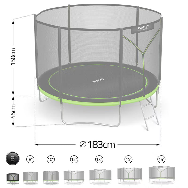 Havetrampolin 183 cm Grøn med Sikkerhedsnet og Stige