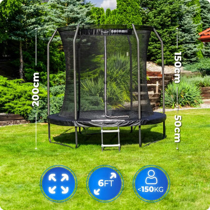 Havetrampolin 183 cm med Sikkerhedsnet og Stige Sort