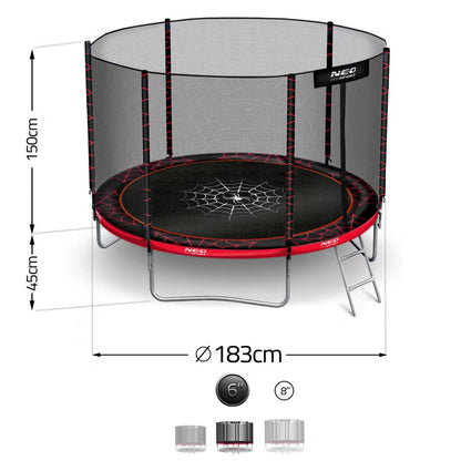 Havetrampolin 183 cm med Sikkerhedsnet og Stige Rød