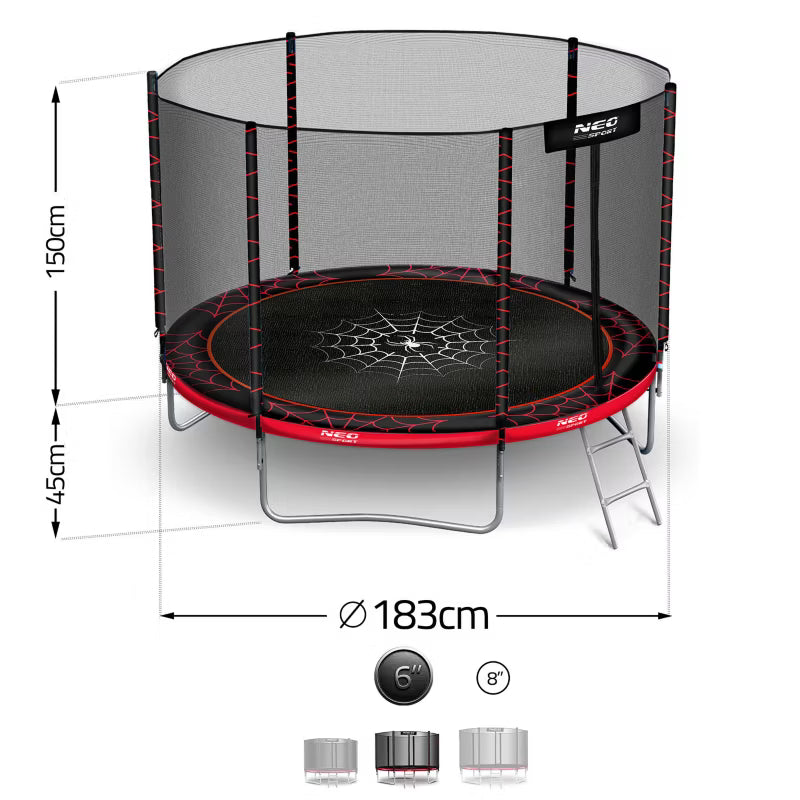 Havetrampolin 183 cm med Sikkerhedsnet og Stige Rød