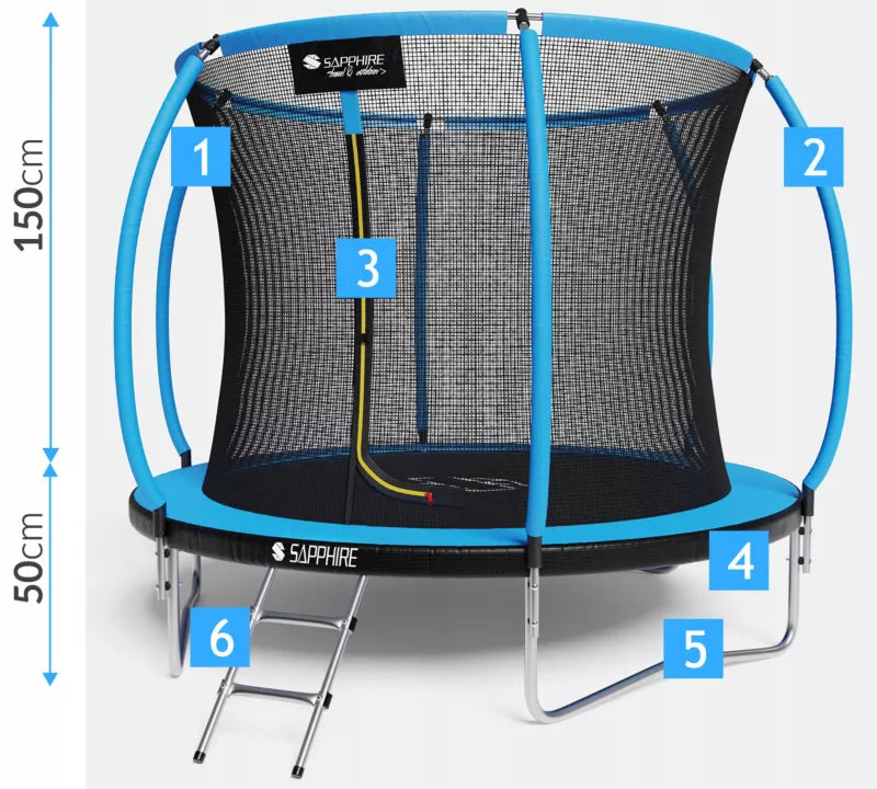 Havetrampolin 252 cm Blå med Indvendigt Sikkerhedsnet og Stige