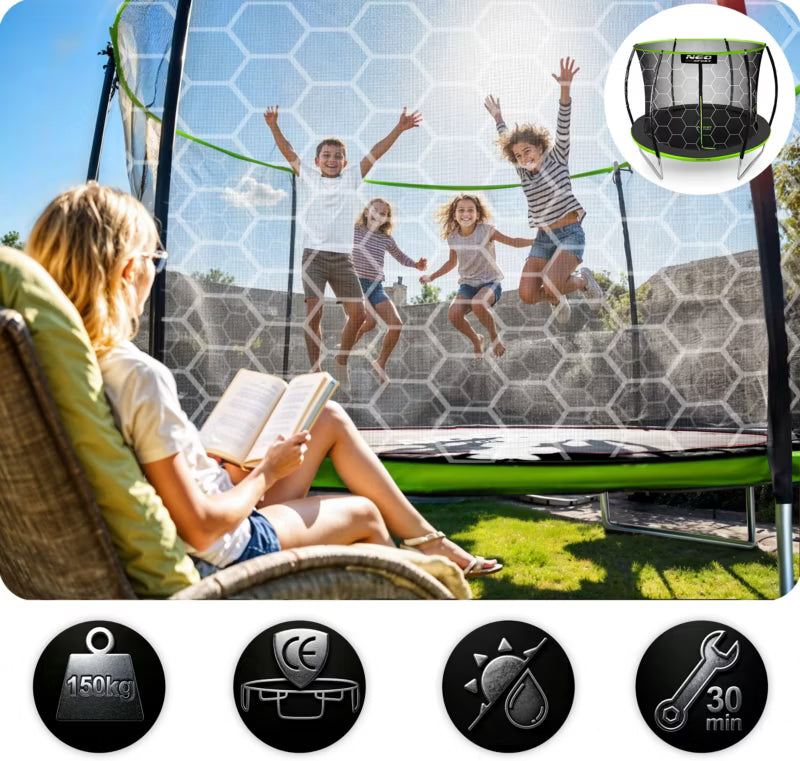 Hagetrampolin 252 cm Grøn med Sikkerhedsnet og Stige