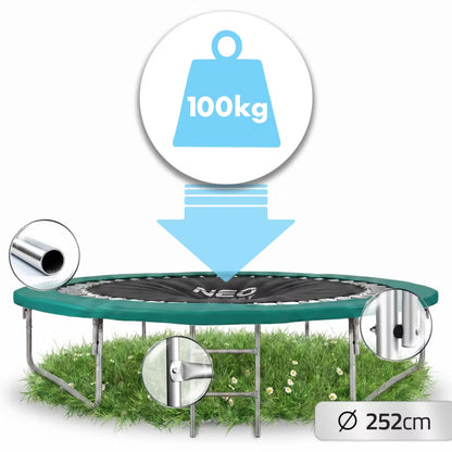 Havetrampolin 252 cm Grøn med Indvendigt Sikkerhedsnet NS-08C181