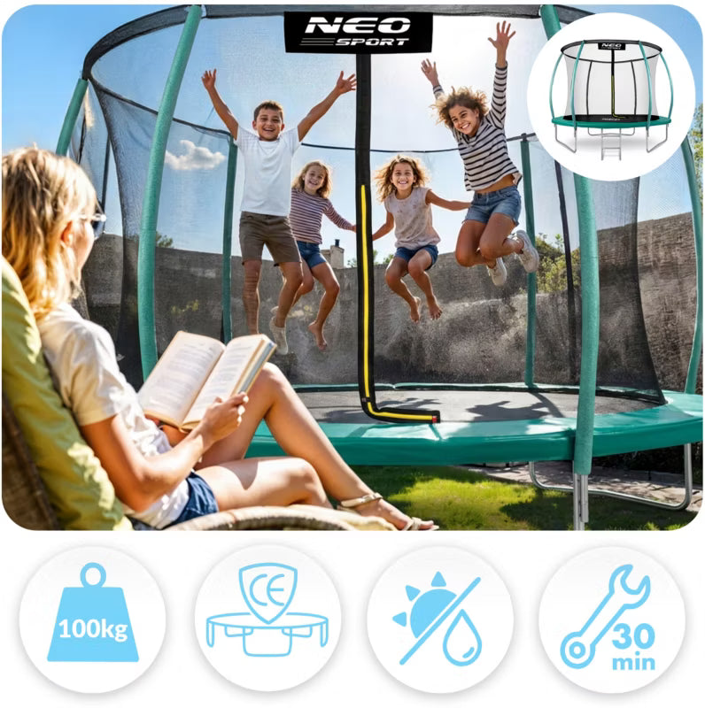 Havetrampolin 252 cm Grøn med Indvendigt Sikkerhedsnet NS-08C181